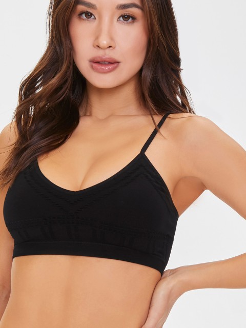 

FOREVER 21 Black Self Design Lightly Padded Seamless Cami Bra