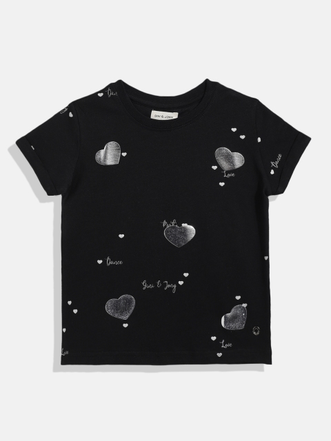 

Gini and Jony Infant Girls Black & Silver Heart Printed Cotton T-shirt