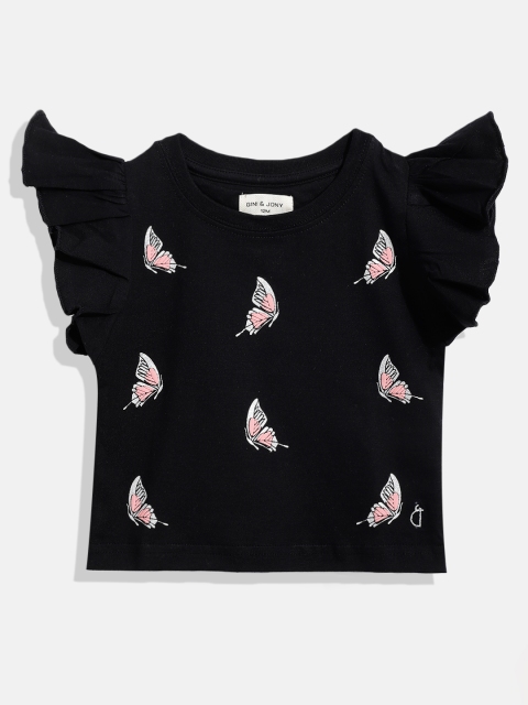 

Gini and Jony Infant Girls Black & Silver Butterfly Print Pure Cotton Top