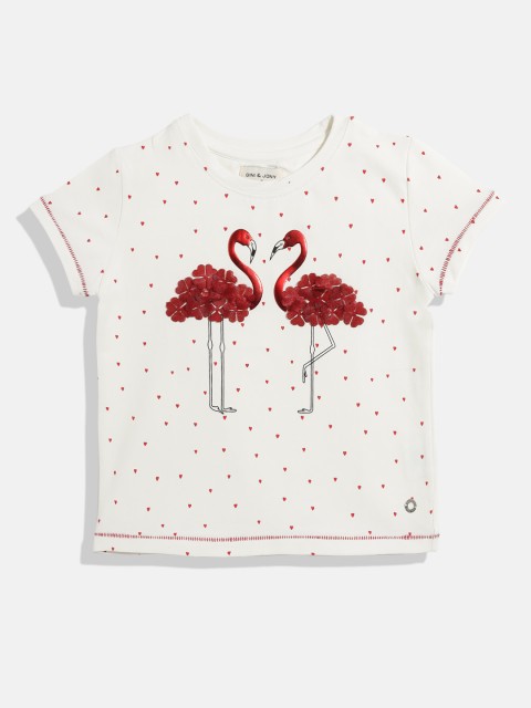

Gini and Jony Girls White & Red Flamingo Print Applique T-shirt