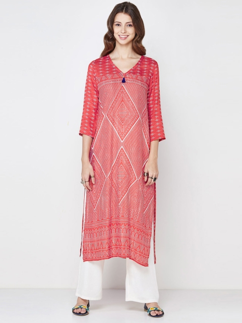 

Global Desi Women Red Printed Straight Kurta