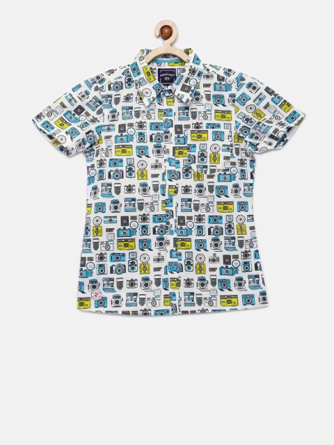 

Nauti Nati Boys White & Blue Printed Casual Shirt