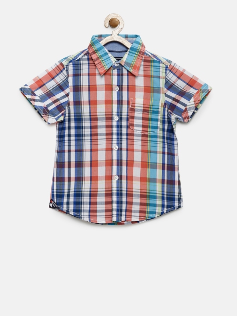 

Nauti Nati Boys Blue & Coral Red Checked Casual Shirt