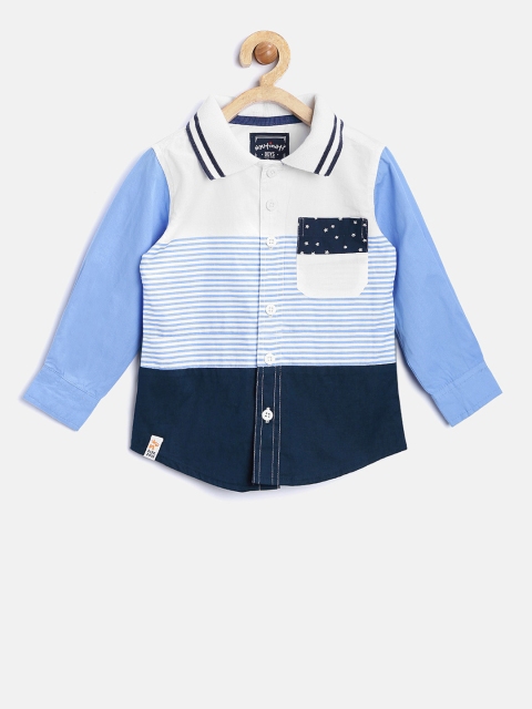 

Nauti Nati Boys Blue & White Striped Colourblocked Shirt