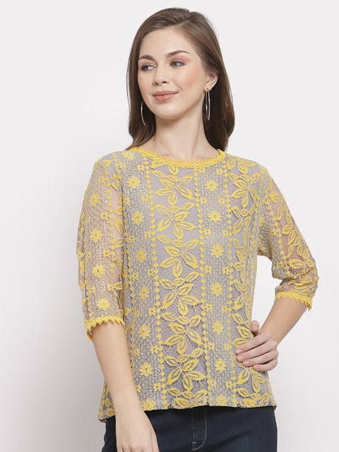 

Mafadeny Yellow & Grey Floral Top