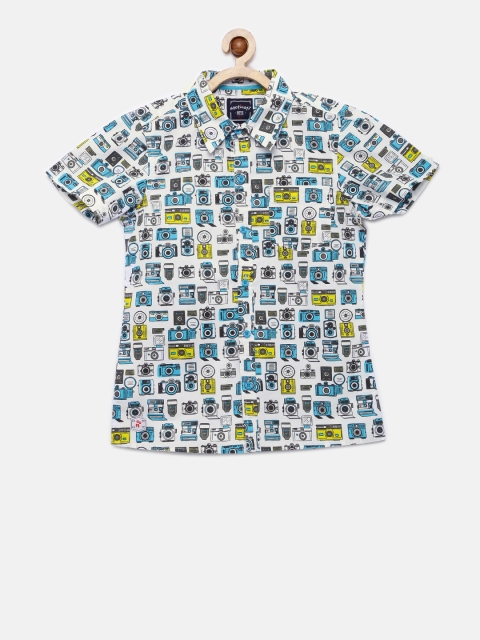 

Nauti Nati Boys White & Blue Printed Casual Shirt