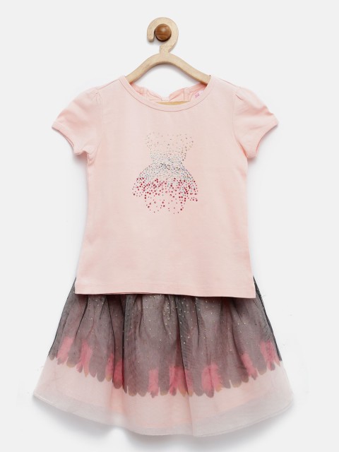 

Nauti Nati Girls Peach-Coloured & Black Embellished Clothing Set