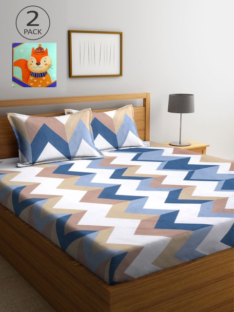 

KLOTTHE White & Green Geometric 210 TC King Bedsheet with 2 Pillow Covers