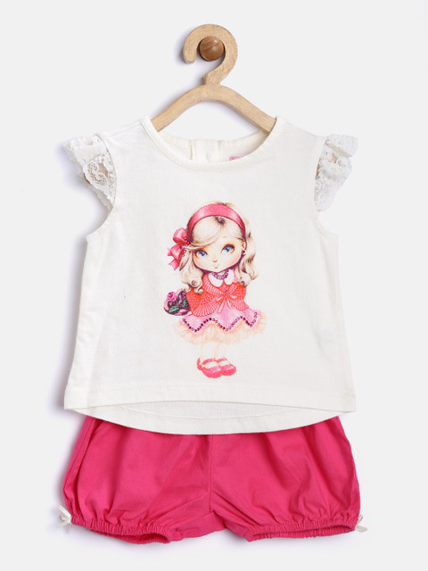 

Nauti Nati Girls Off-White & Pink Printed Clothing Set