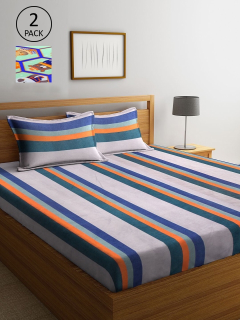 

KLOTTHE Multicoloured Striped 210 TC 2 King Bedsheet with 4 Pillow Covers, Multi