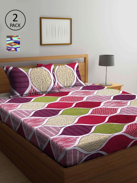 

KLOTTHE Multicoloured Geometric 210 TC 2 King Bedsheet with 4 Pillow Covers, Multi