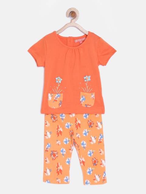 

Nauti Nati Girls Orange Printed Clothing Set