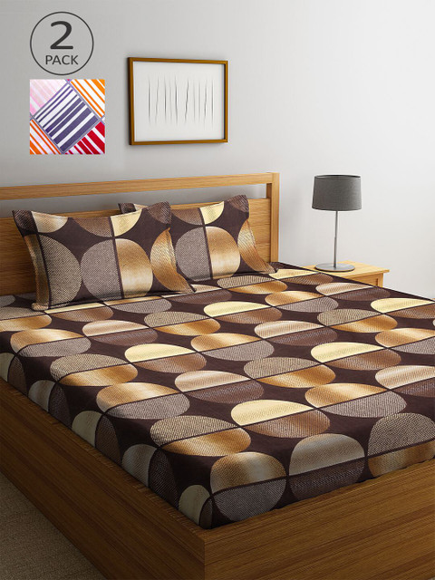 

KLOTTHE Multicoloured Geometric 210 TC 2 King Bedsheet with 4 Pillow Covers, Multi