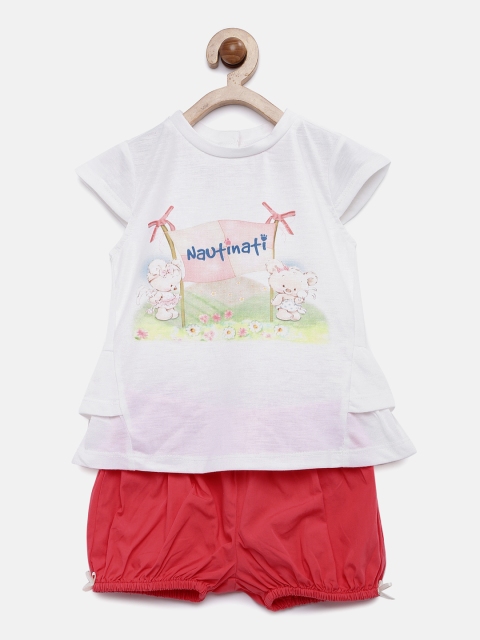 

Nauti Nati Girls White & Pink Printed Clothing Set