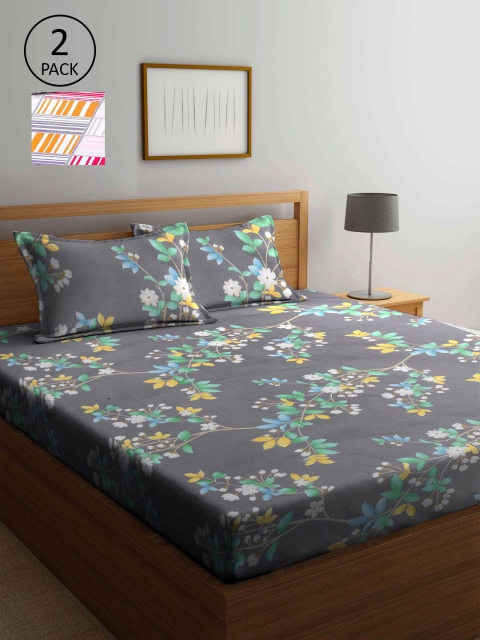 

KLOTTHE Multicoloured Floral 210 TC 2 King Bedsheet with 4 Pillow Covers, Multi