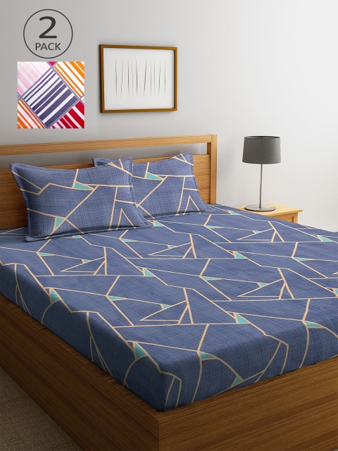 

KLOTTHE Multicoloured Geometric 210 TC 2 King Bedsheet with 4 Pillow Covers, Multi