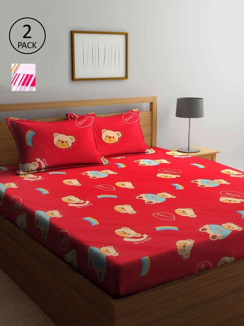 

KLOTTHE Multicoloured Cartoon Characters 210 TC 2 King Bedsheet with 4 Pillow Covers, Multi