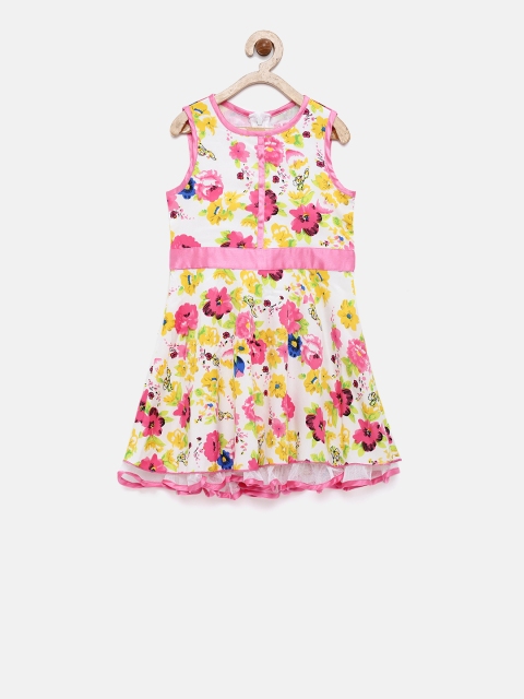 

Nauti Nati Girls White & Pink Floral Print Fit & Flare Dress