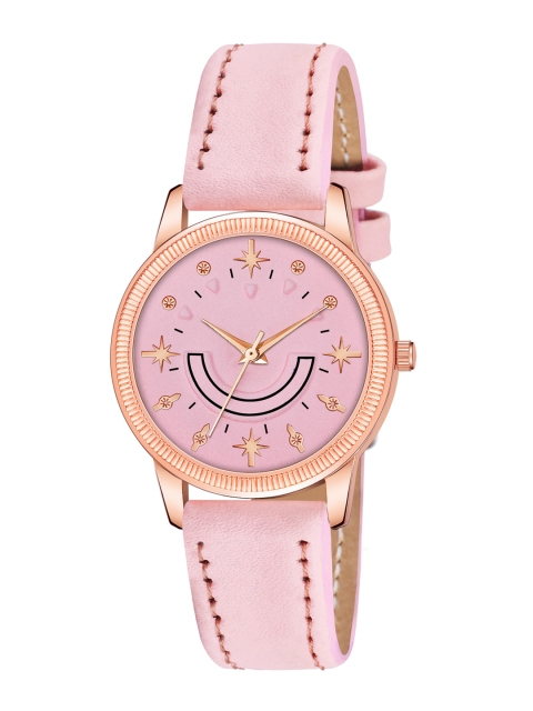 

Rage Enterprise Women Pink Brass Embellished Dial & Pink Leather Straps Analogue Watch R_861_PINK-Pink
