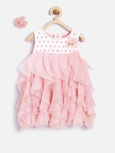 

Nauti Nati Girls Peach-Coloured & Off-White Ruffled Empire-Line Dress