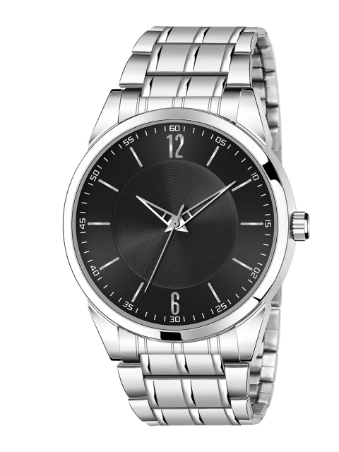 

HAPPY KHAJANA Men Black Brass Dial & Steel Toned Bracelet Style Straps Analogue Watch