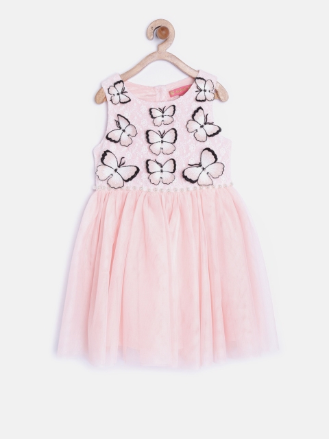 

Nauti Nati Girls Peach-Coloured Applique Fit & Flare Dress