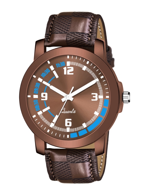 

HAPPY KHAJANA Men Brown Brass Printed Dial & Brown Textured Straps Analogue Watch KJR_553-Brown