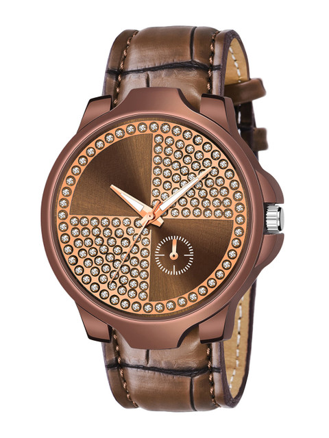 

HAPPY KHAJANA Men Brass Embellished Dial & Bracelet Style Straps Analogue Watch KJR_538, Brown