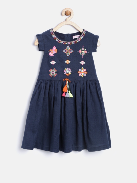 

Nauti Nati Girls Navy Embroidered Fit & Flare Dress, Navy blue