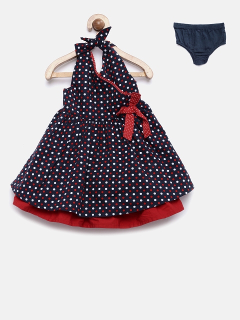 

Nauti Nati Girls Navy Polka Dot Print Fit & Flare Dress, Navy blue