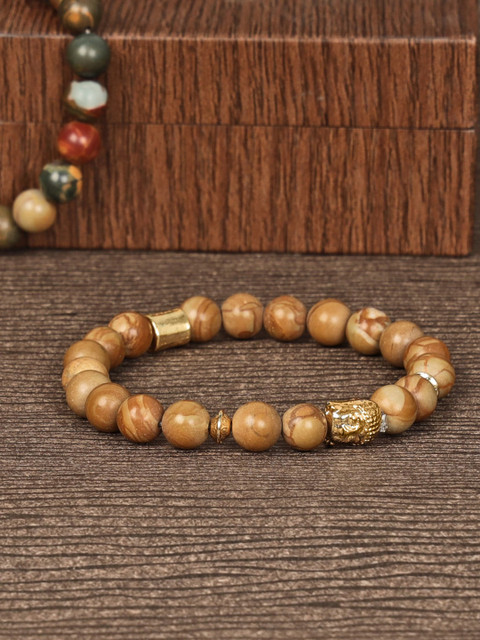 

Blacksmith Gold-Toned & Brown Brass Wood Agate Bracelet