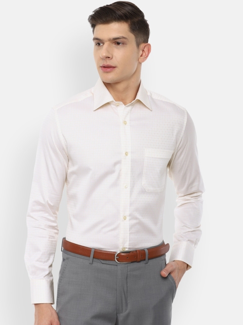 

Louis Philippe Men Cream-Coloured Micro Checks Checked Pure Cotton Formal Shirt