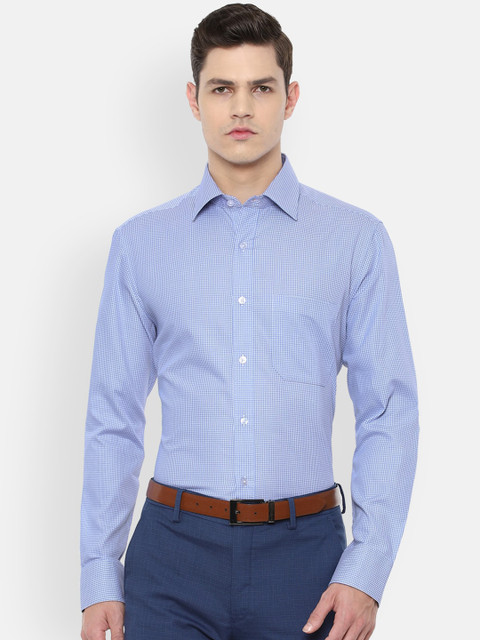 

Louis Philippe Men Blue Micro Checks Checked Cotton Formal Shirt