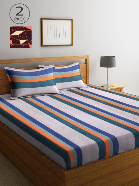 

KLOTTHE Multicoloured Striped Set of 2 King Bedsheet with 4 Pillow Covers, Multi