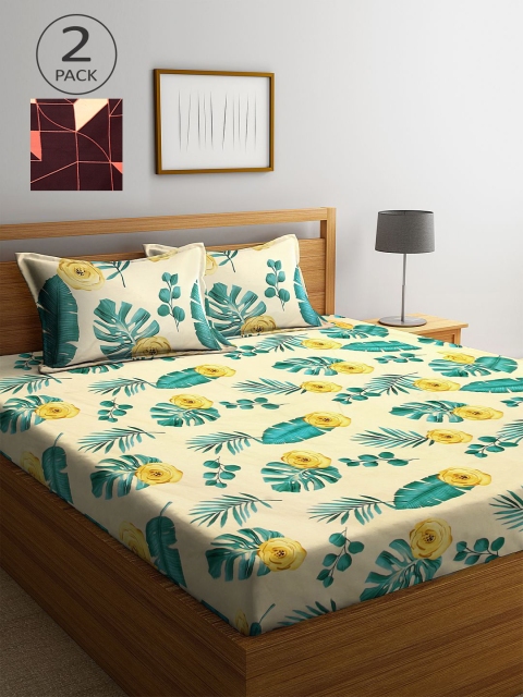 

KLOTTHE Multicoloured 210 TC King Floral 2 Bedsheet with 4 Pillow Covers, Multi
