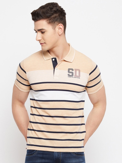 

Duke Men Beige & Black Striped Polo Collar Cotton Slim Fit T-shirt