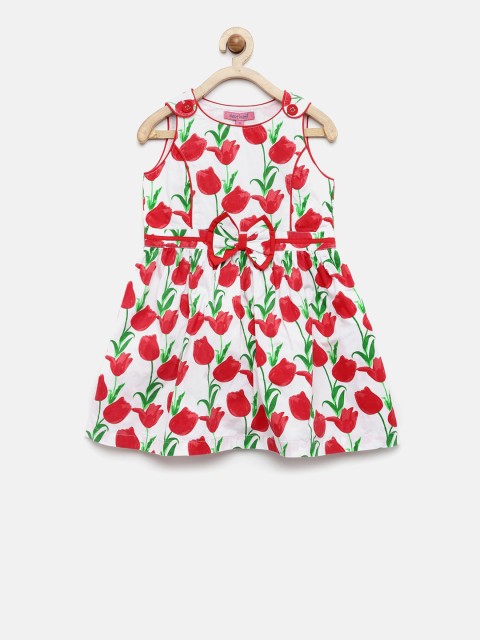 

Nauti Nati Girls White & Red Floral Print Fit & Flare Dress