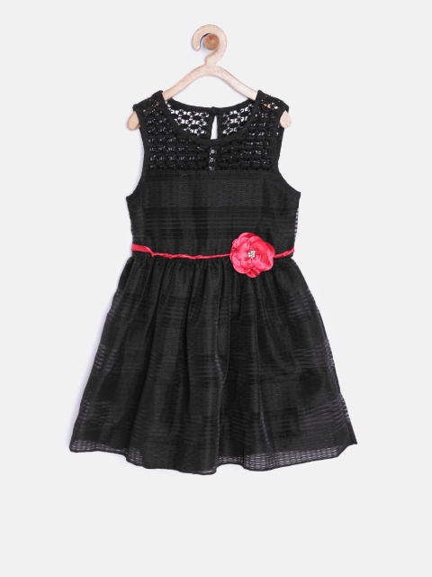 

Nauti Nati Girls Black Self-Design Fit & Flare Dress