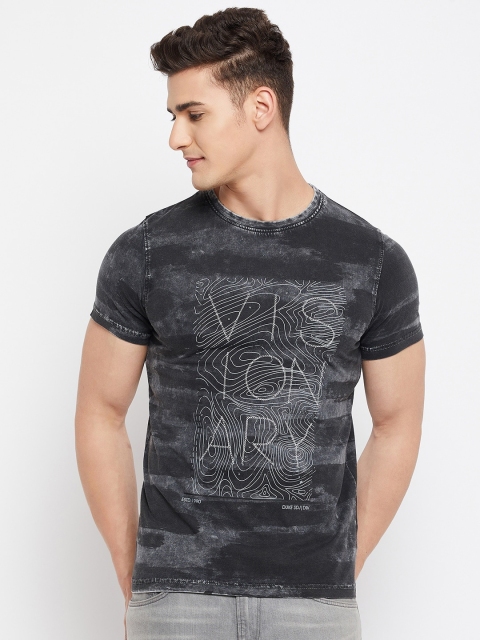 

Duke Men Charcoal & White Printed Slim Fit Cotton T-shirt