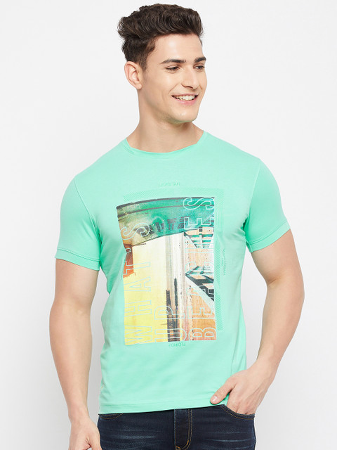 

Duke Men Sea Green & Yellow Printed Slim Fit T-shirt