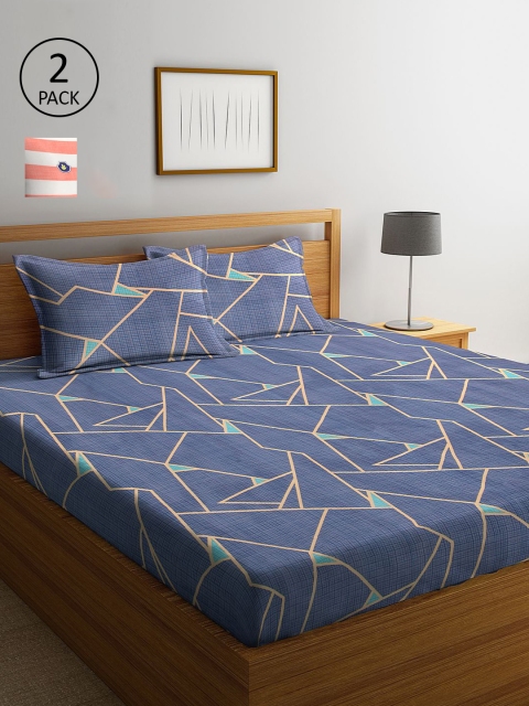 

KLOTTHE Blue & Pink Geometric 210 TC 2 King Bedsheet with 4 Pillow Covers