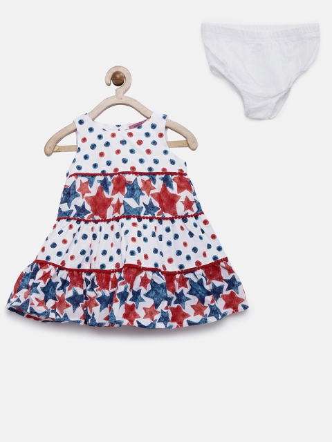 

Nauti Nati Girls White & Blue Printed Fit & Flare Dress
