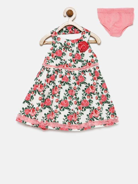 

Nauti Nati Girls White & Pink Floral Printed Fit and Flare Dress