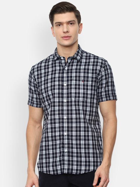 

Louis Philippe Jeans Men Navy Blue Slim Fit Checked Cotton Casual Shirt