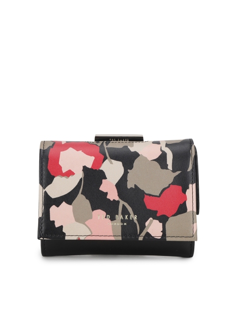 

Ted Baker Women Black & Grey Abstract Printed Leather Three Fold Wallet