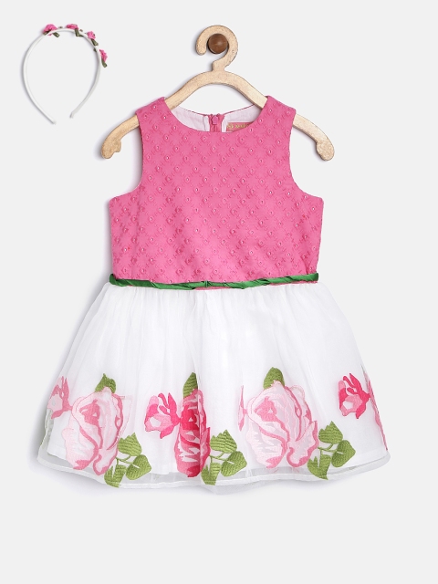 

Nauti Nati Girls Pink & White Embroidered Fit & Flare Dress