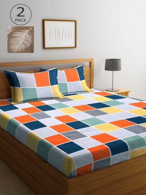 

KLOTTHE Multi Color Geometric Printed 210 TC 2 King Bedsheets with 4 Pillow Covers