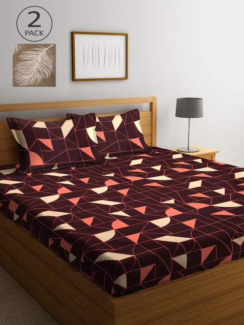 

KLOTTHE Brown & Khaki Geometric 210 TC 2 King Bedsheets with 4 Pillow Covers