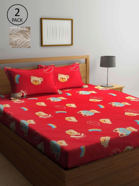 

KLOTTHE Red & Brown Cartoon Characters 210 TC 2 King Bedsheet with 4 Pillow Covers
