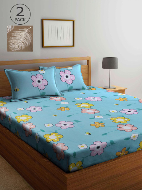 

KLOTTHE Multicoloured 210 TC King Floral 2 Bedsheet with 4 Pillow Covers, Multi